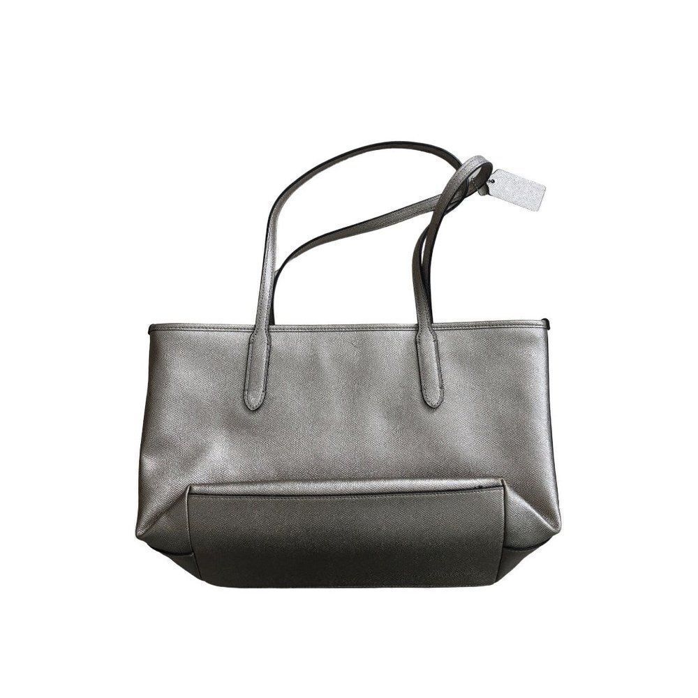 COACH Zip Top Tote Bag Metallic Crossgrain Leather F88067 - Picture 2 of 5